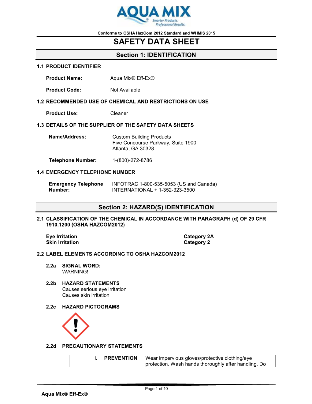 SAFETY DATA SHEET Section 1: IDENTIFICATION