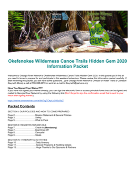Okefenokee Wilderness Canoe Trails Hidden Gem 2020 Information Packet