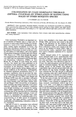 Colonization of Culex Nigripalpus Theobald (Diptera: Culicidae) by Stimulation of Mating Using Males of Other Mosquito Species