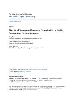 Diversity of Tanaidacea (Crustacea: Peracarida) in the World's Oceans - How Far Have We Come?