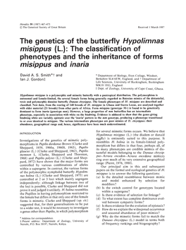 The Genetics of the Butterfly Hypolimnas Misippus (L.): the Classification of Phenotypes and the Inheritance of Forms Misippus and Maria