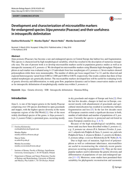 Development and Characterization of Microsatellite Markers for Endangered Species Stipa Pennata (Poaceae) and Their Usefulness in Intraspecific Delimitation