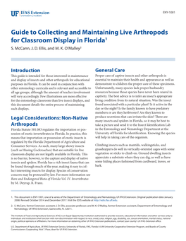 Guide to Collecting and Maintaining Live Arthropods for Classroom Display in Florida1 S
