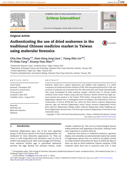 Authenticating the Use of Dried Seahorses in the Traditional Chinese Medicine Market in Taiwan Using Molecular Forensics