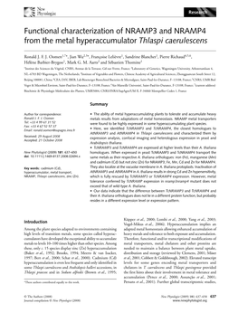 Functional Characterization of NRAMP3 and NRAMP4 from the Metal Hyperaccumulator Thlaspi Caerulescens