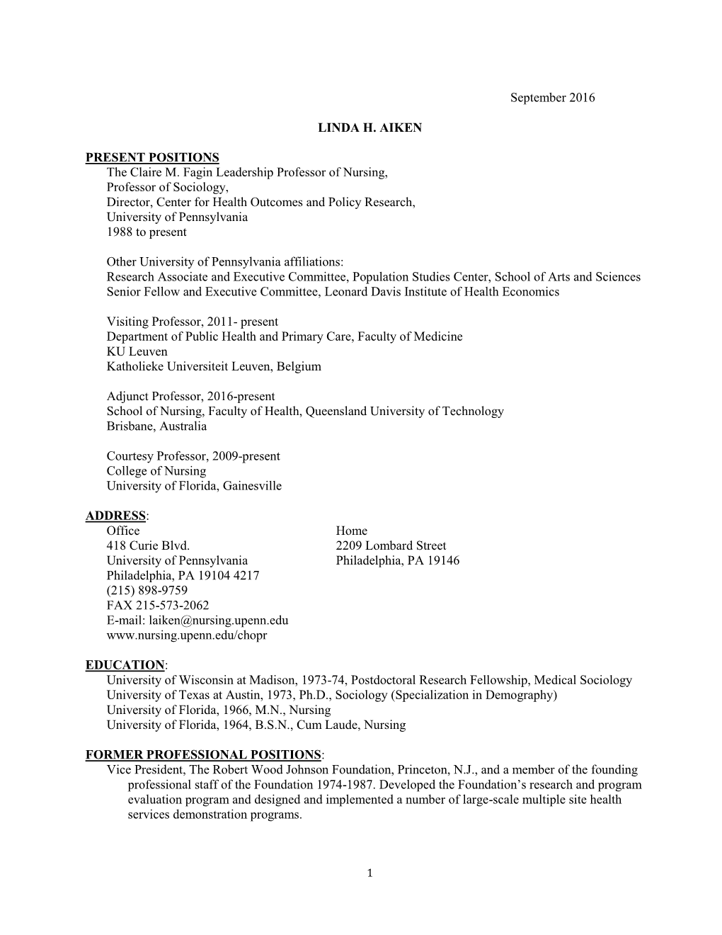 Linda H. Aiken CV - DocsLib