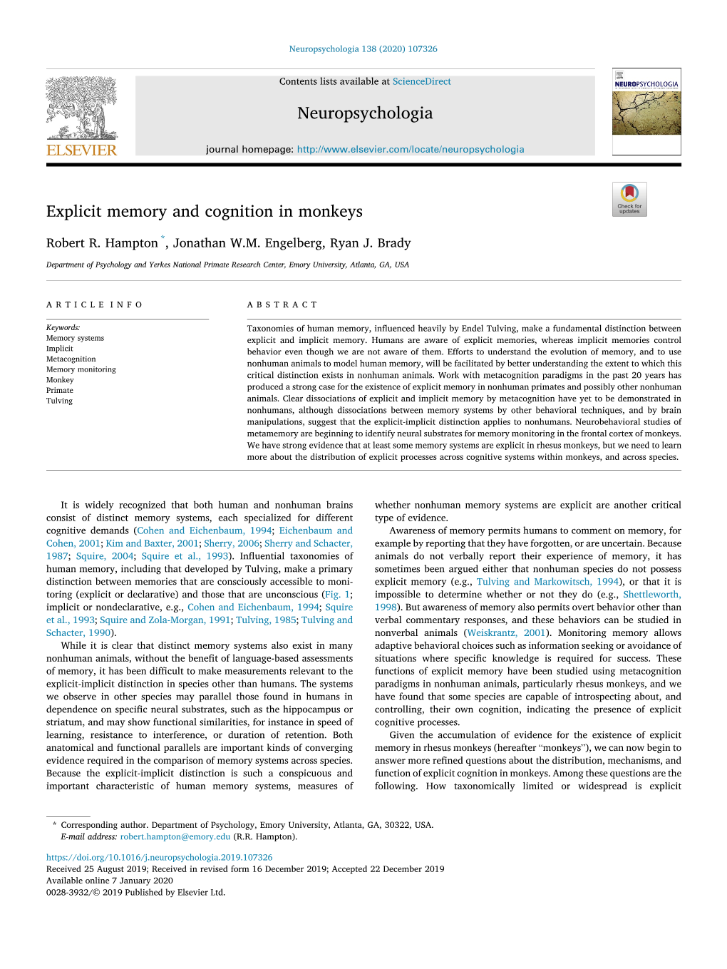 Explicit Memory and Cognition in Monkeys