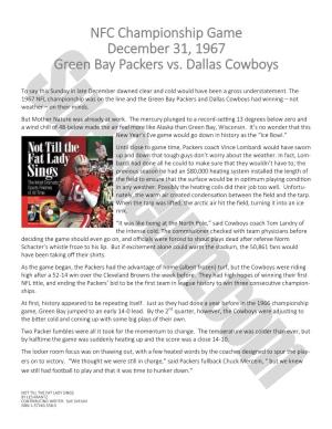 NFC Championship Game December 31, 1967 Green Bay Packers Vs