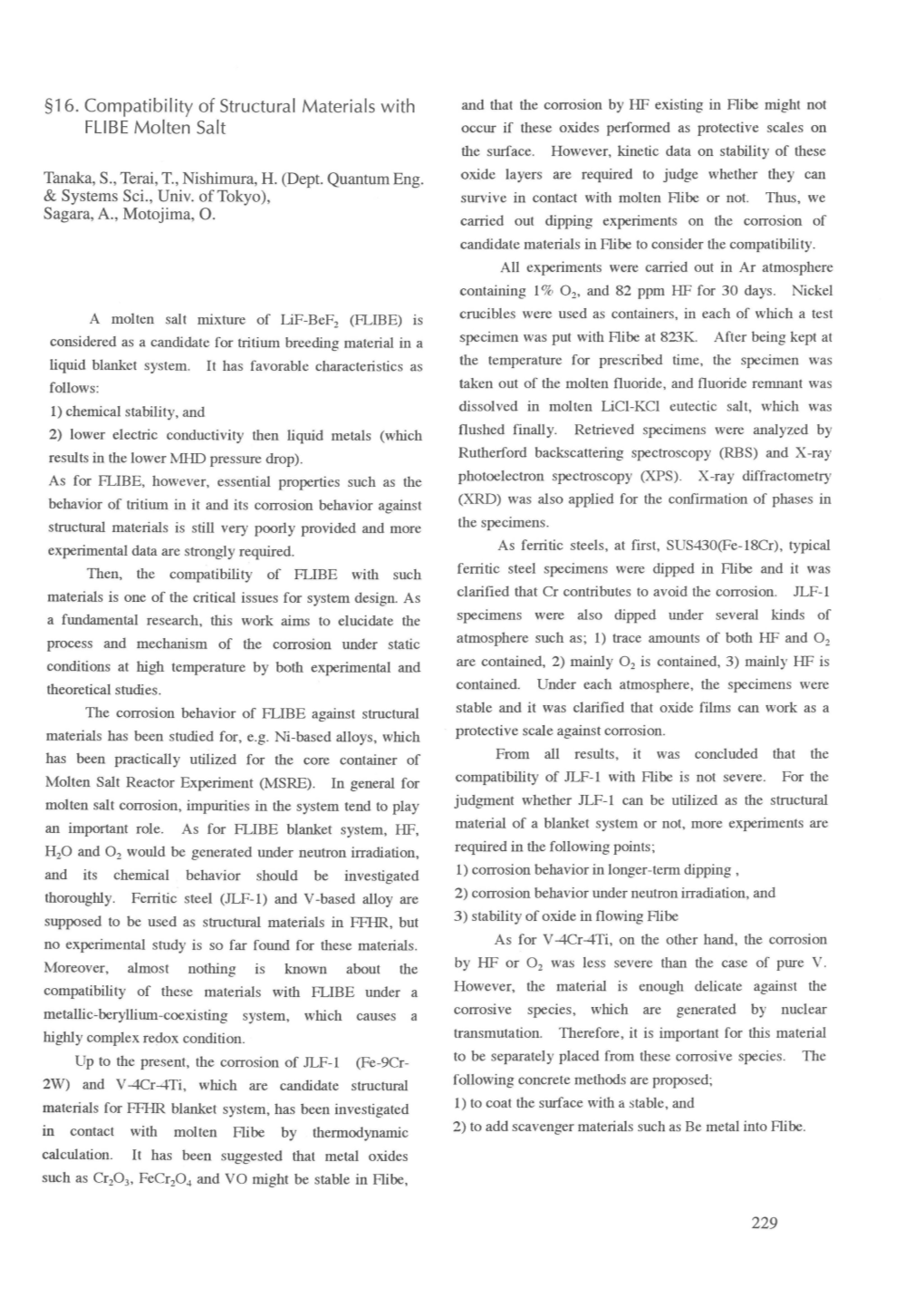 § 16. Compatibility of Structural Materials with FLIBE Molten Salt