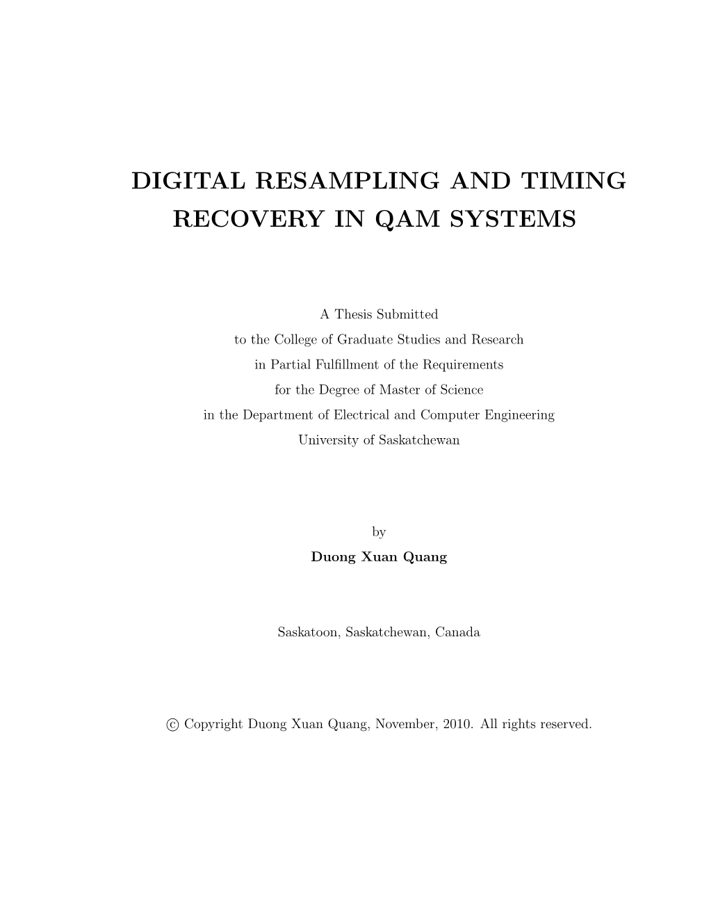 Digital Resampling and Timing Recovery in Qam Systems