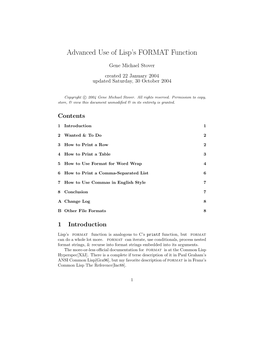 Advanced Use of Lisp's FORMAT Function