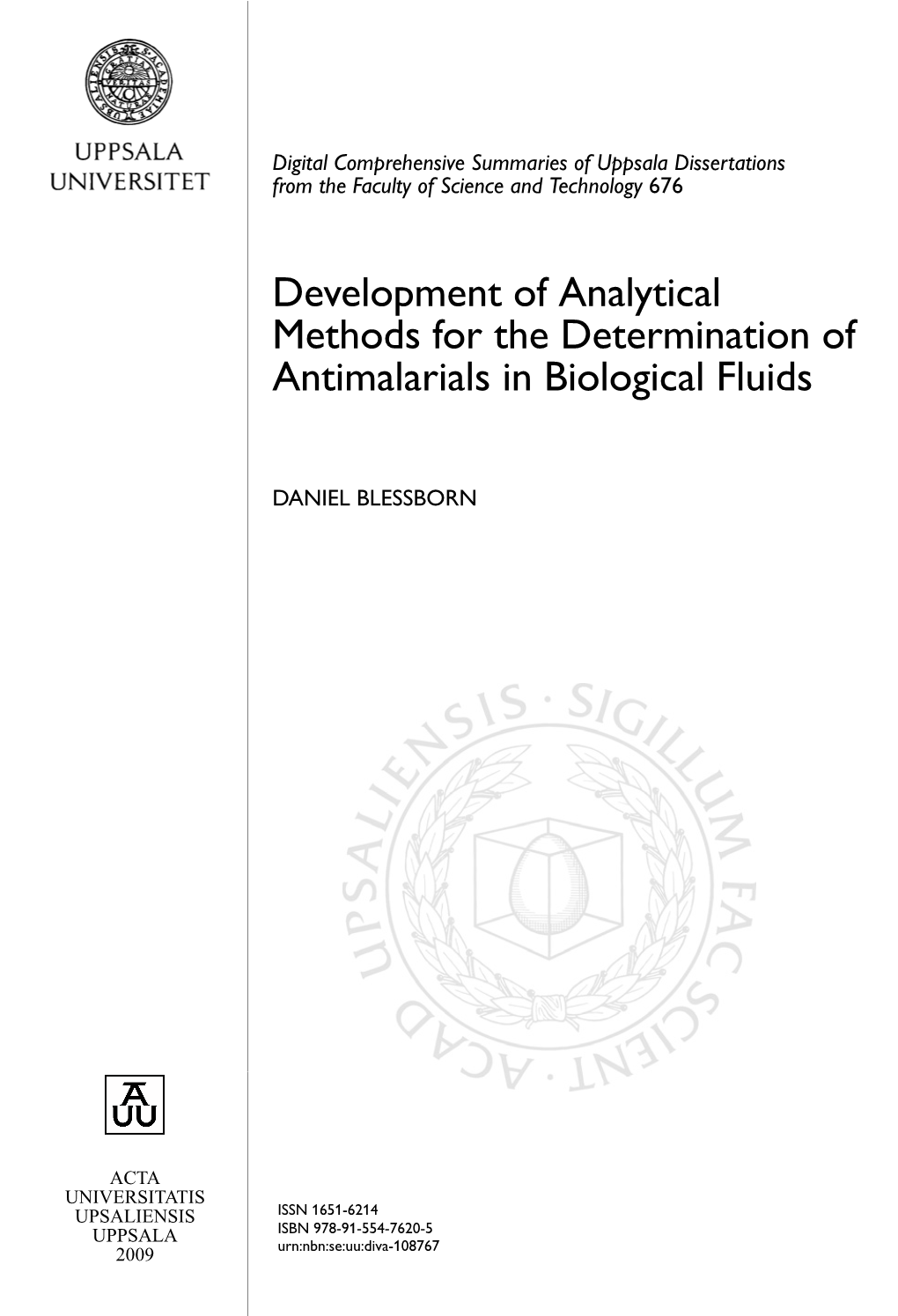 Development of Analytical Methods for the Determination of Antimalarials