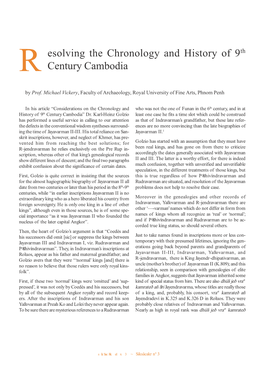 Esolving the Chronology and History of 9Th R Century Cambodia