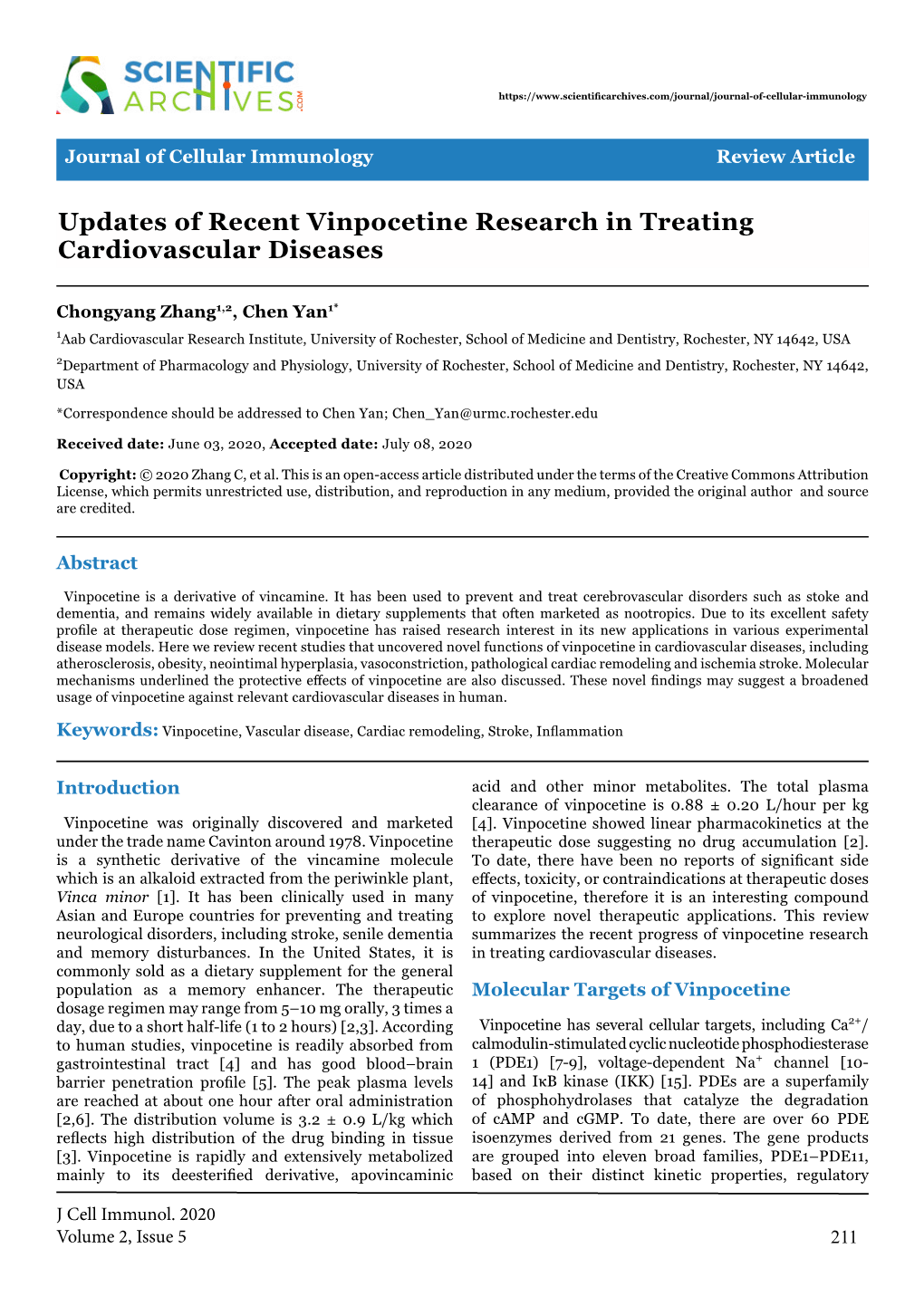 Updates of Recent Vinpocetine Research in Treating Cardiovascular Diseases