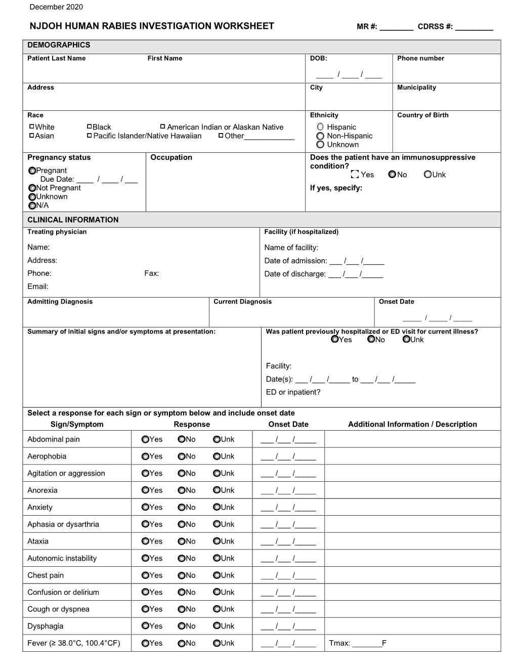 Human Rabies Investigation Worksheet Mr #: ______Cdrss #: ______