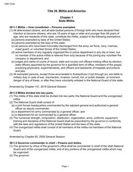 Title 39. Militia and Armories Chapter 1 State Militia