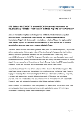 DFS Selects FREQUENTIS Smartvision Solution to Implement an Revolutionary Remote Tower System at Three Airports Across Germany
