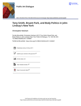 Tony Smith, Bryant Park, and Body Politics in John Lindsay's New York