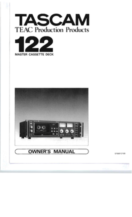 Tascam TEAC 122 Master Cassette Deck Manual
