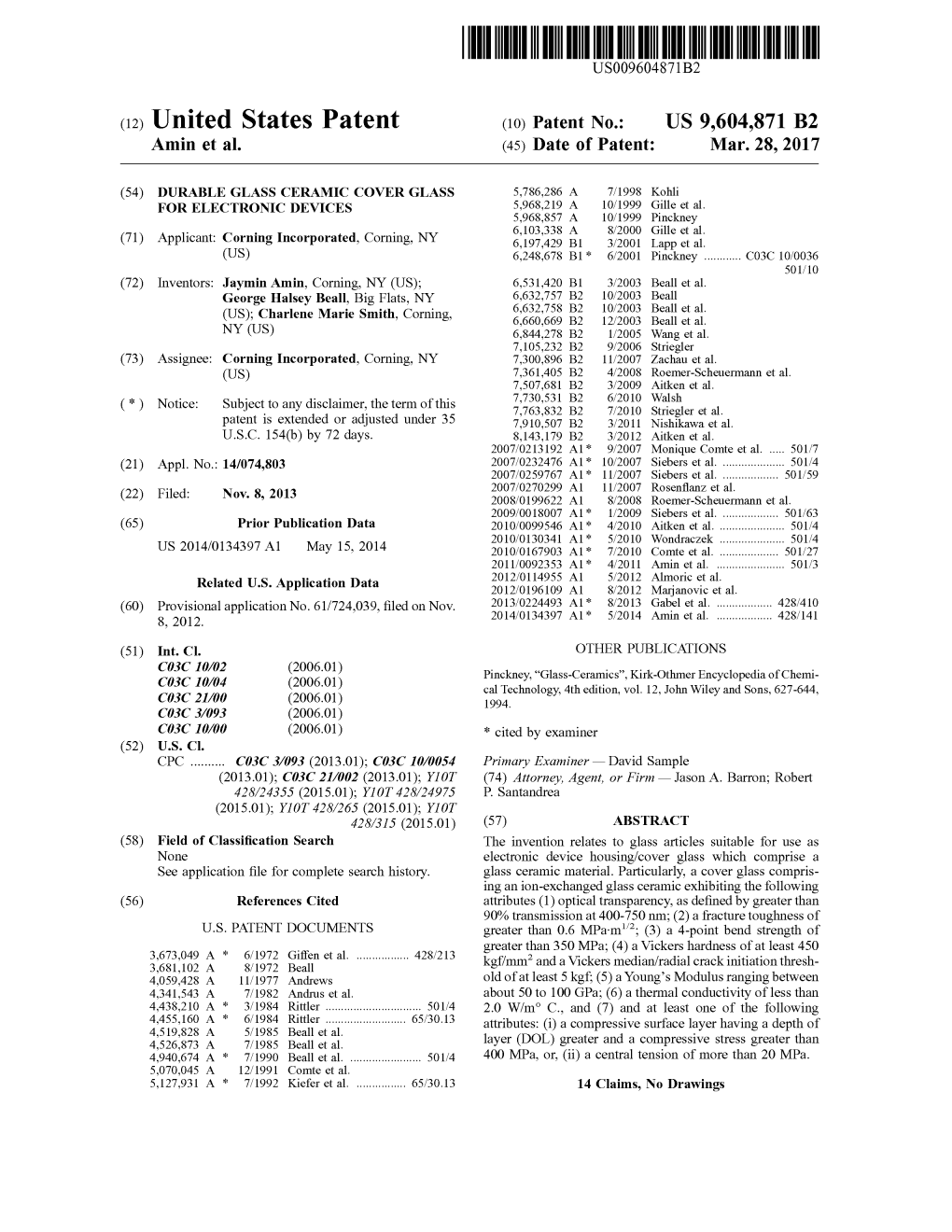 United States Patent (10) Patent No.: US 9,604.871 B2 Amin Et Al