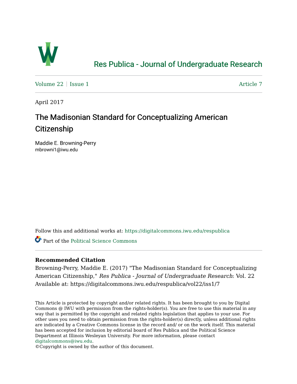 The Madisonian Standard for Conceptualizing American Citizenship