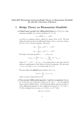 1 Hodge Theory on Riemannian Manifolds