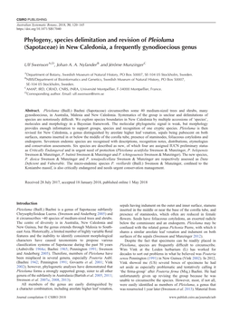 Phylogeny, Species Delimitation and Revision of Pleioluma (Sapotaceae) in New Caledonia, a Frequently Gynodioecious Genus