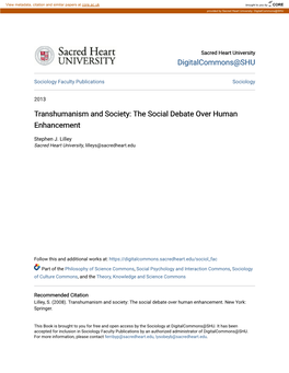 Transhumanism and Society: the Social Debate Over Human Enhancement