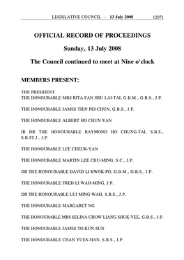OFFICIAL RECORD of PROCEEDINGS Sunday, 13 July