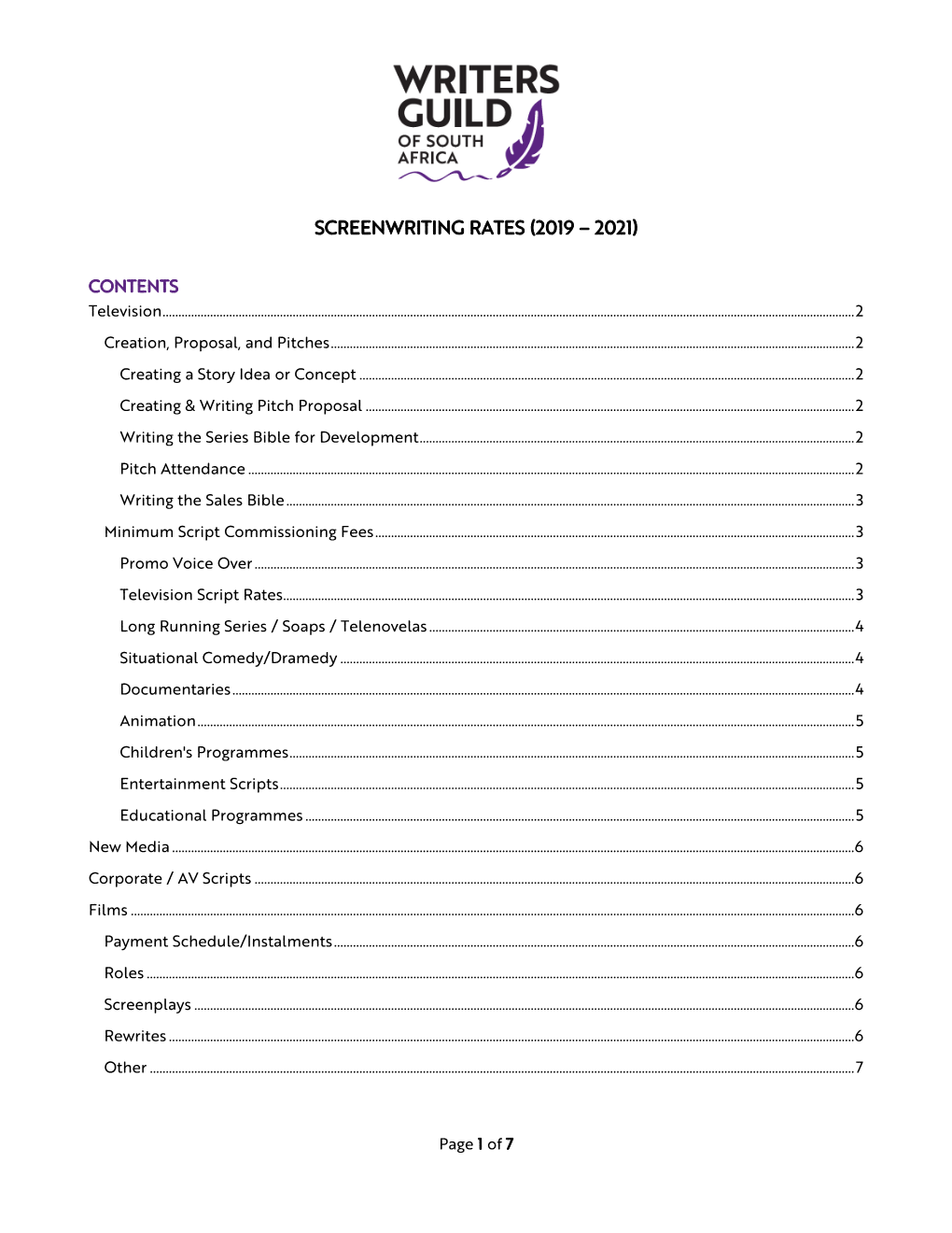 Screenwriting Rates (2019 – 2021)