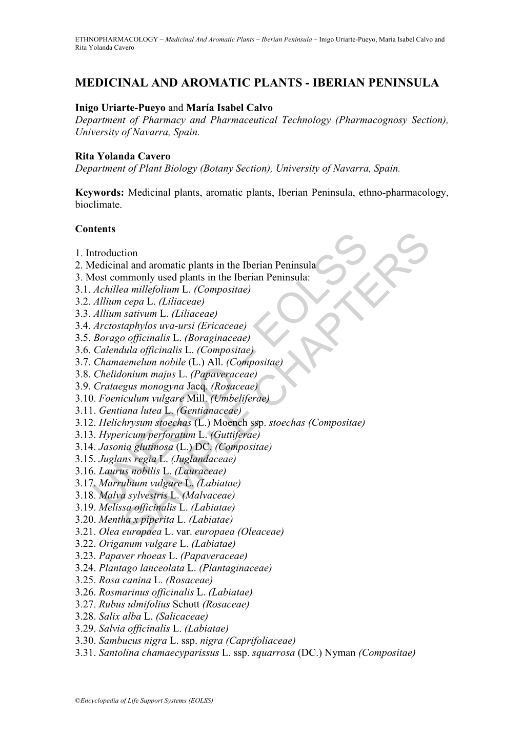 Medicinal and Aromatic Plants – Iberian Peninsula – Inigo Uriarte-Pueyo, Maria Isabel Calvo and Rita Yolanda Cavero