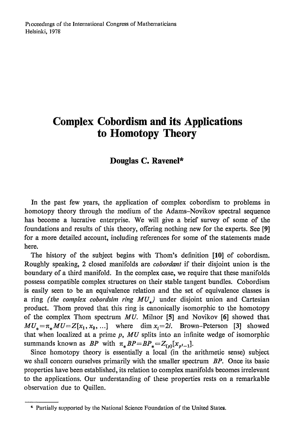 Complex Cobordism and Its Applications to Homotopy Theory