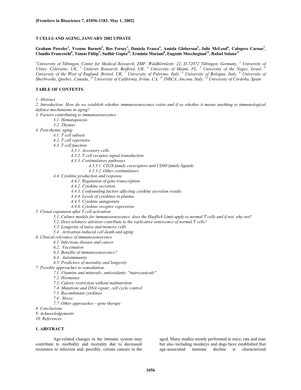 1056 T CELLS and AGING, JANUARY 2002 UPDATE Graham