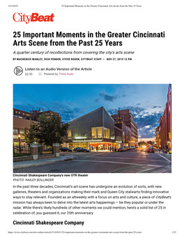 25 Important Moments in the Greater Cincinnati Arts Scene from the Past 25 Years