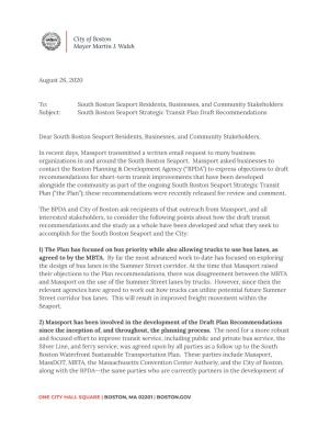 An Open Letter Regarding the South Boston Seaport Strategic Transit Plan