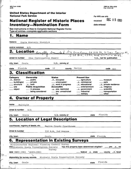 ' 5 '983 Inventory — Nomination Form Date Entered See Instructions in How to Complete National Register Forms Type All Entries — Complete Applicable Sections 1