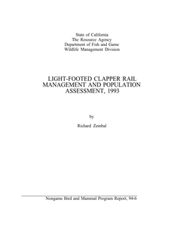 Light-Footed Clapper Rail Management and Population Assessment, 1993