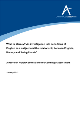 An Investigation Into Definitions of English As a Subject and the Relationship Between English, Literacy and ‘Being Literate’