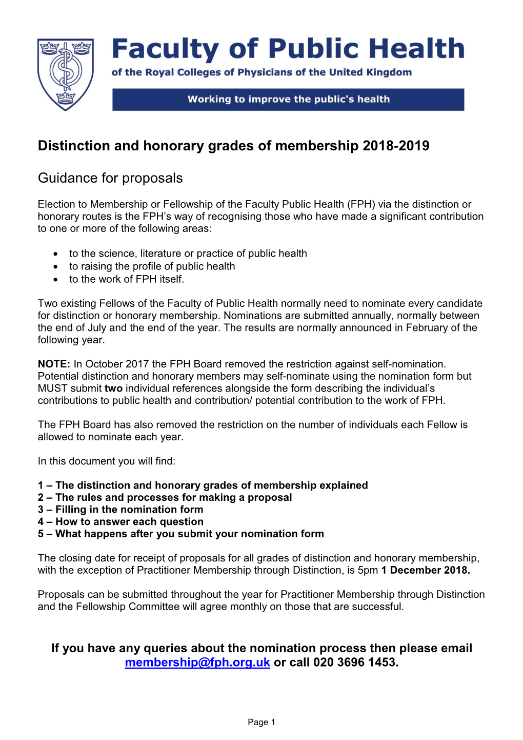Distinction and Honorary Grades of Membership 2018-2019 Guidance