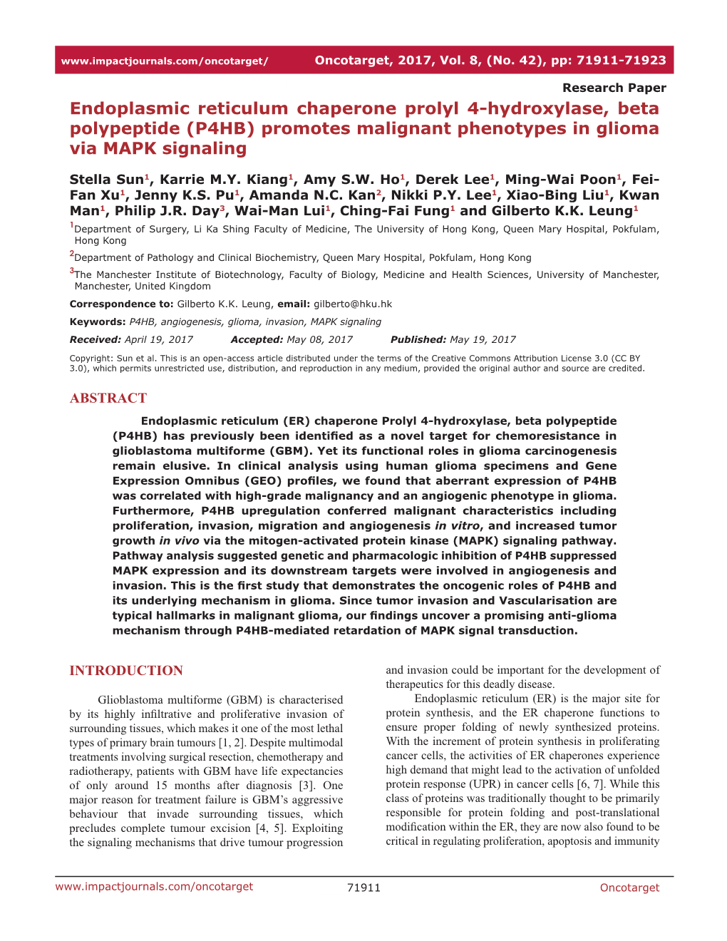 (P4HB) Promotes Malignant Phenotypes in Glioma Via MAPK Signaling