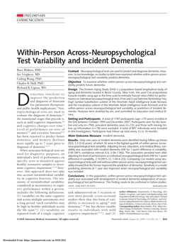 Within-Person Across-Neuropsychological Test Variability and Incident Dementia