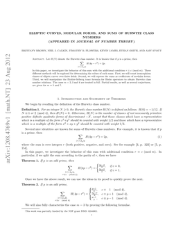 Elliptic Curves, Modular Forms, and Sums of Hurwitz Class Numbers