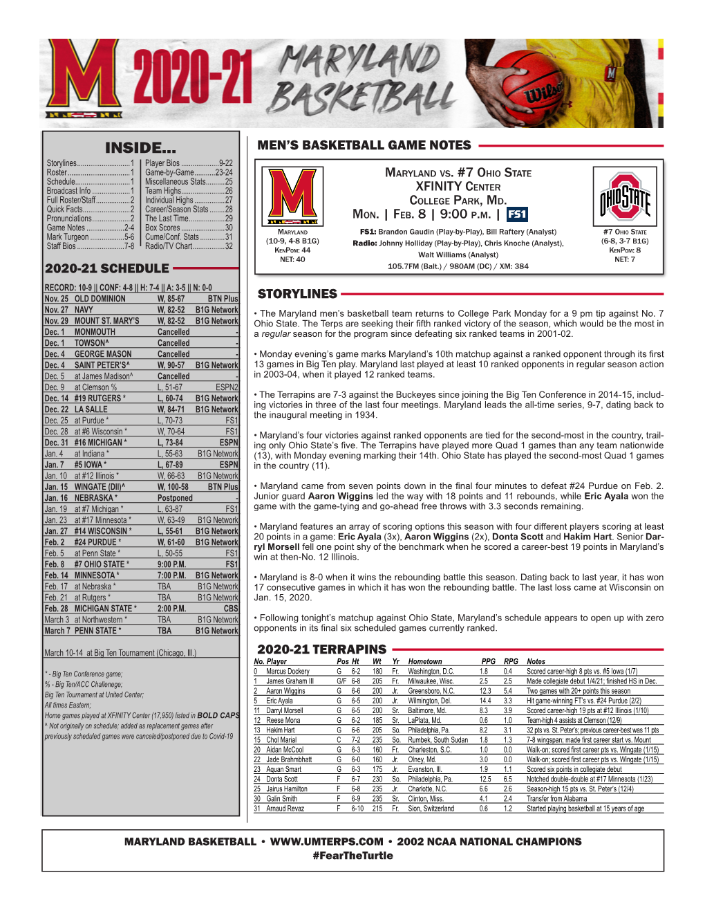 INSIDE... MEN’S BASKETBALL GAME NOTES Storylines