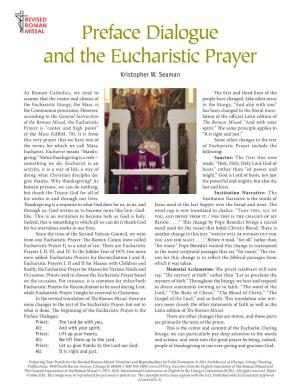 Preface Dialogue and the Eucharistic Prayer Kristopher W