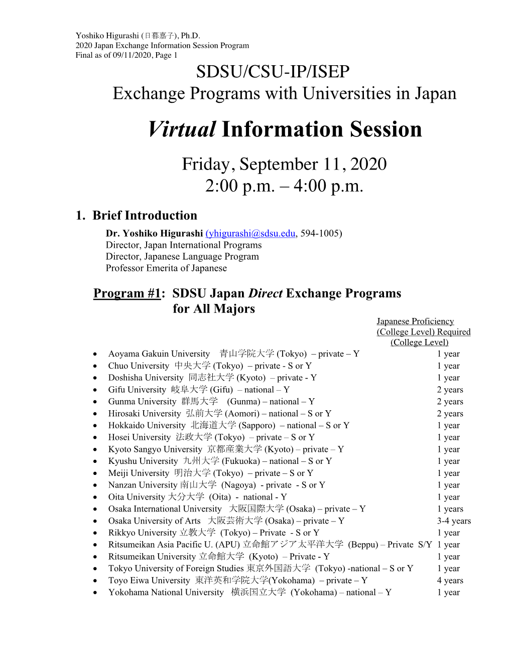 Ex. P. Information Session Program Final As of 09-11-2020