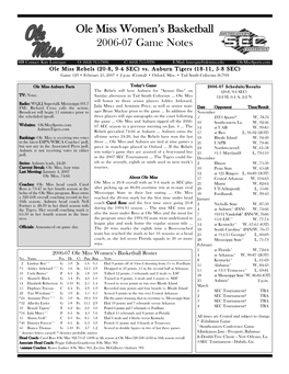 Ole Miss Women's Basketball 2006-07 Game Notes