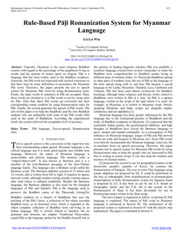 Rule-Based Pāḷi Romanization System for Myanmar Language