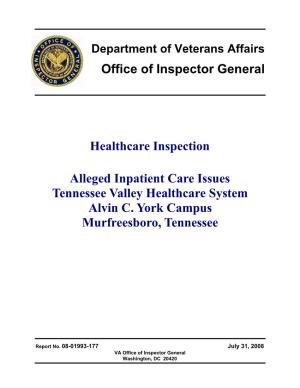 Department of Veterans Affairs Office of Inspector General Healthcare Inspection