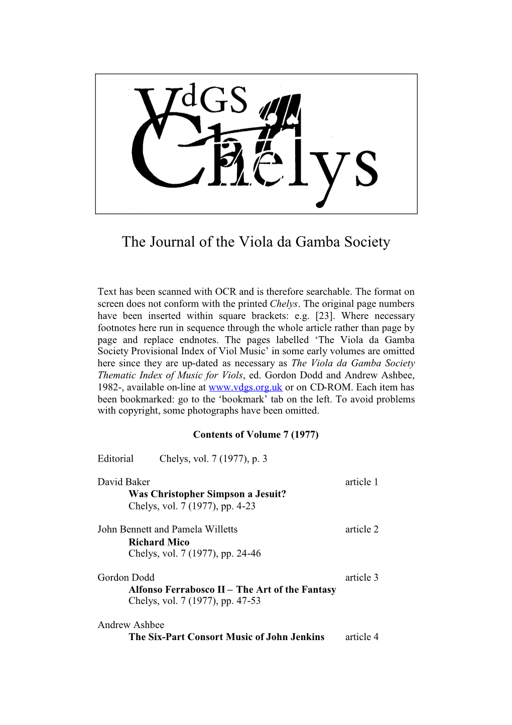 The Journal of the Viola Da Gamba Society