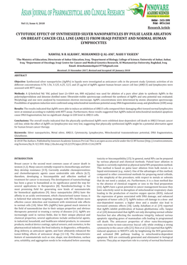 Cytotoxic Effect of Synthesized Silver Nanoparticles by Pulse Laser Ablation on Breast Cancer Cell Line (Amj13) from Iraqi Patient and Normal Human Lymphocytes